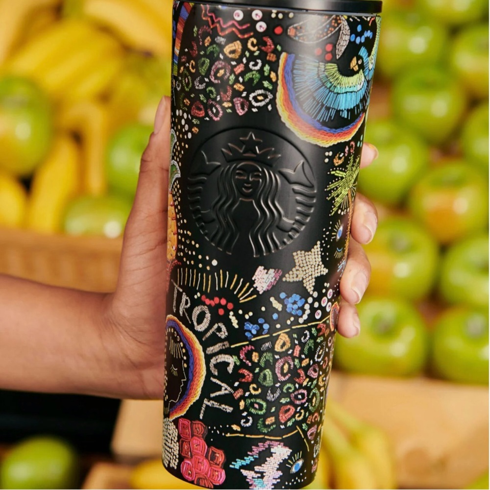 🌈SOLD OUT🌴Starbucks + FARM Rio Black Tropical ‘Borogodo’ SS Tumbler & Bottle - Picture 10 of 16